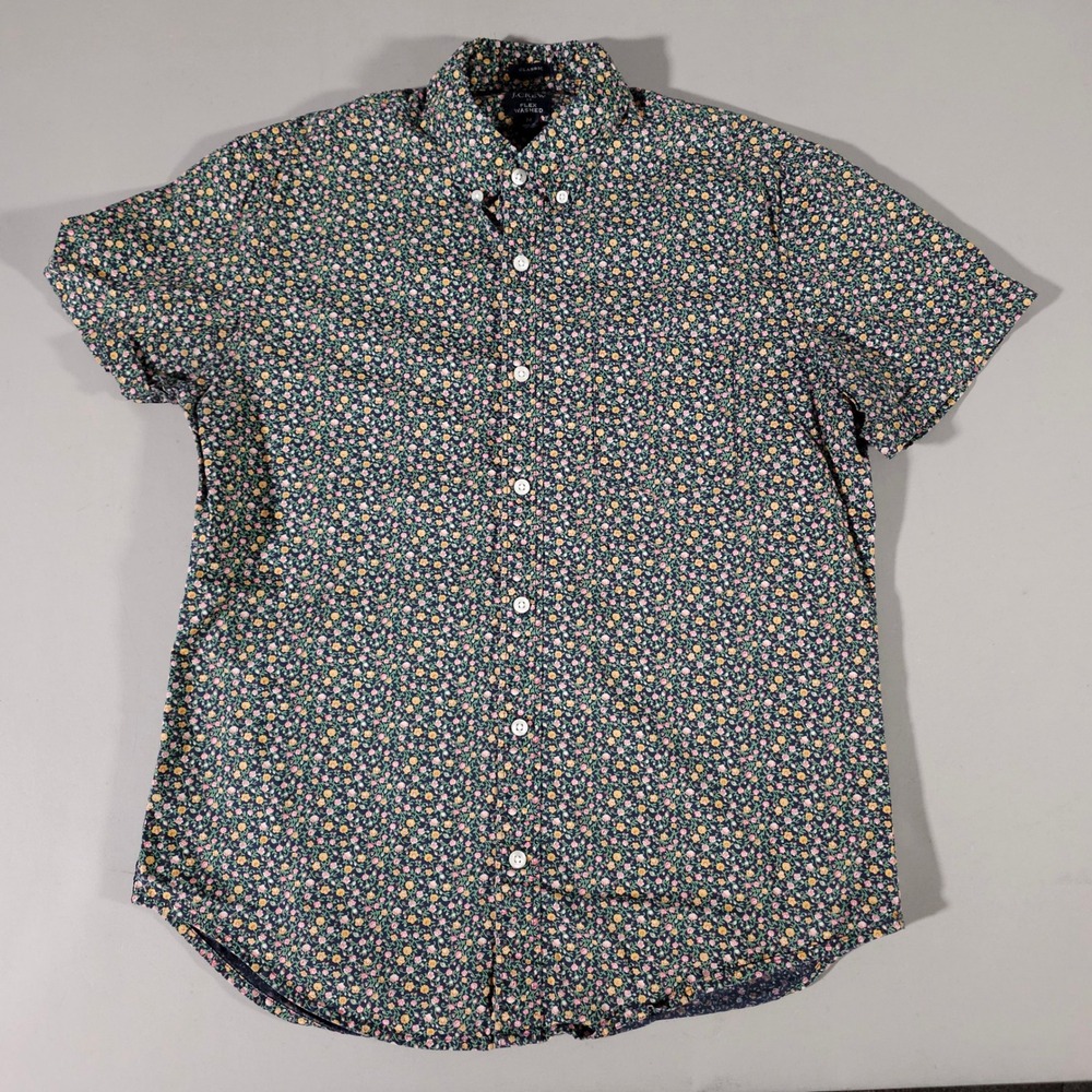 J.Crew Button Down Shirt Mens Medium Navy Blue Floral Flex Washed‎ Classic Fit